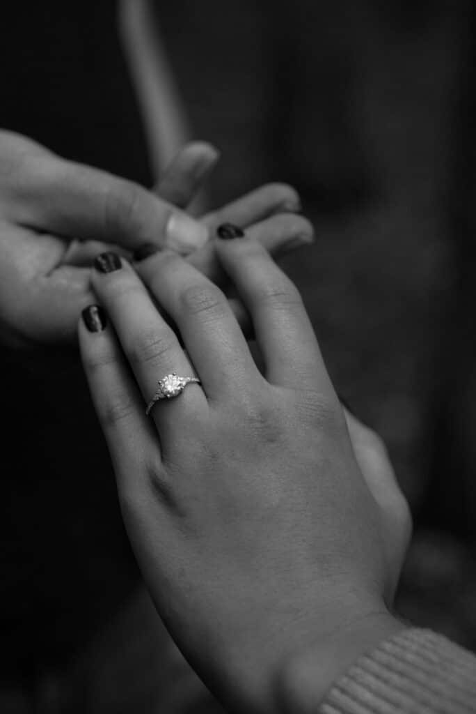 Black and White Proposal, Osceola Wisconsin Scenic Bluff, Engagement Ring