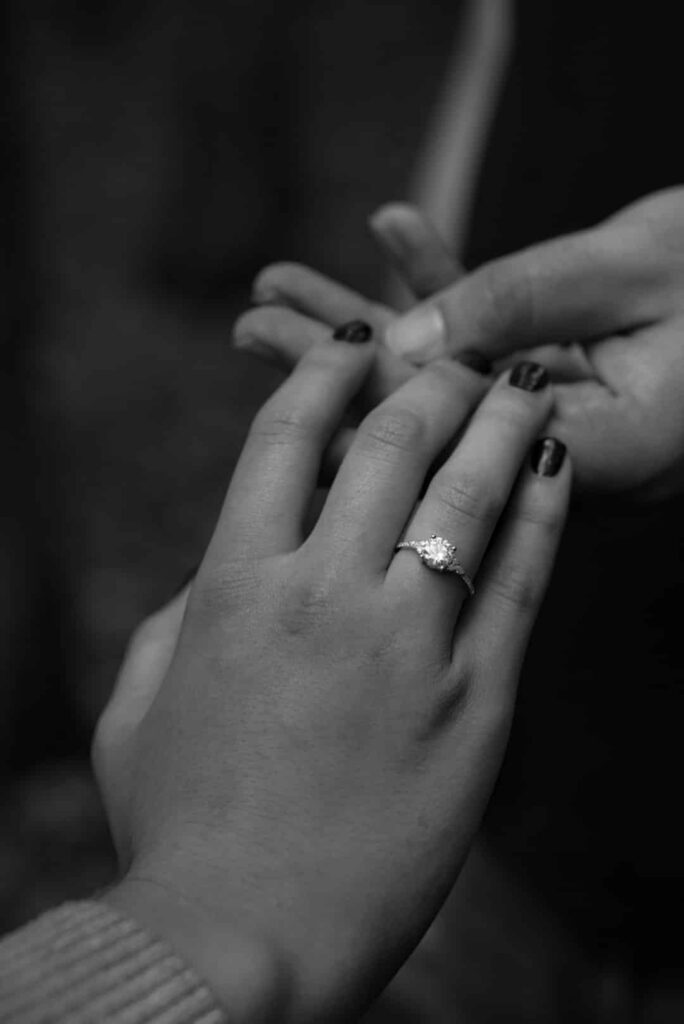 Black and White Proposal, Osceola Wisconsin Scenic Bluff, Engagement Ring